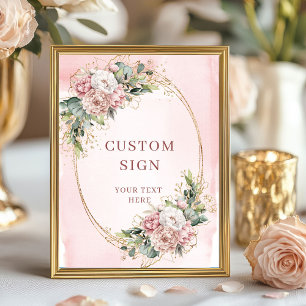 Romantic Bohemian Blush Pink Flowers Custom Sign