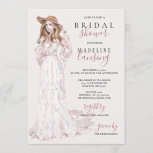 Romantic Bohemian Bride Bridal Shower Invitation