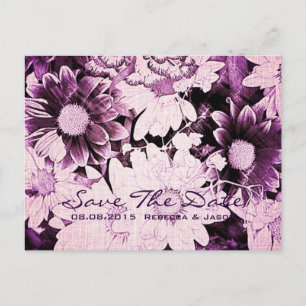 romantic bohemian purple daisy wedding announcement postcard