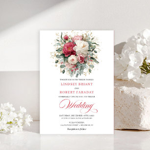 Romantic Bohemian Ruby Red White Greenery Invite