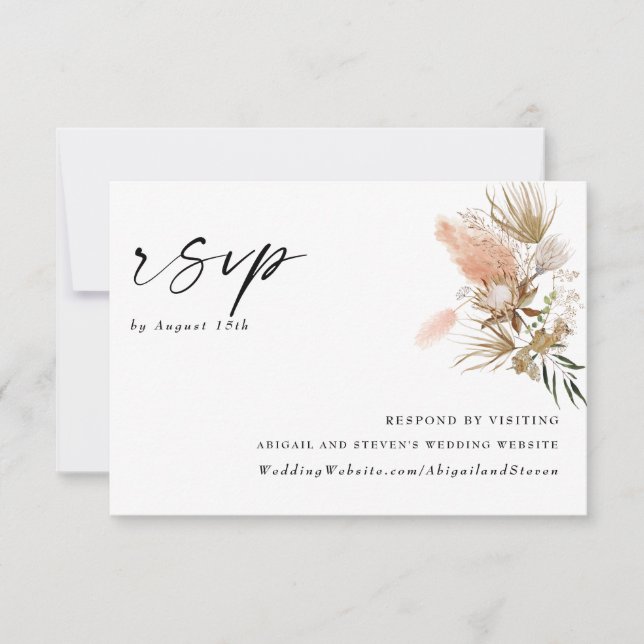Romantic Bohemian With Pampas Grass RSVP Card (Front)