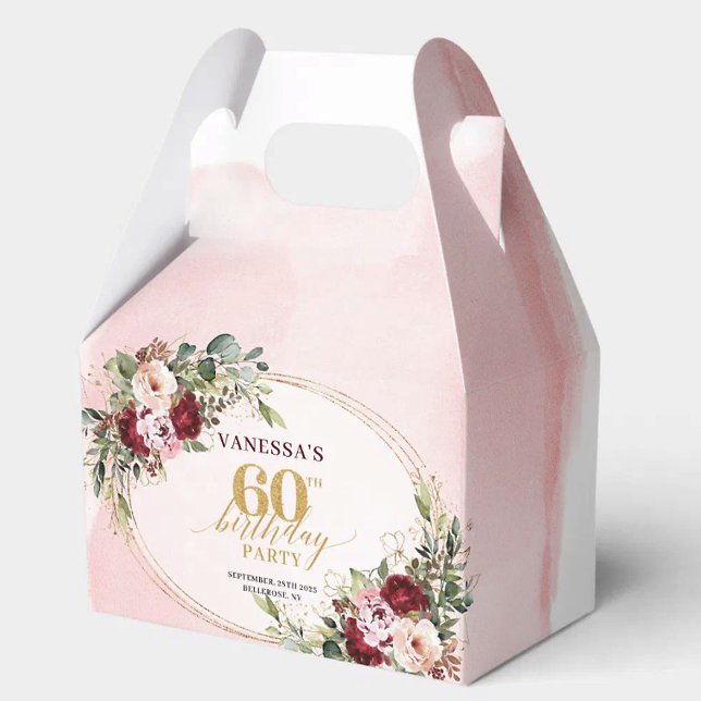 Romantic Boho Blush Gold Floral 60th Birthday  Favor Box (Romantic Boho Blush Gold Floral 60th Birthday Favor

)