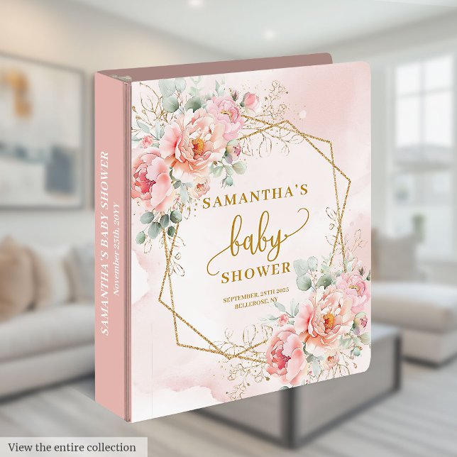 Romantic boho blush pink flowers girl baby shower binder (Romantic boho blush pink flowers girl baby shower 3 ring binder )