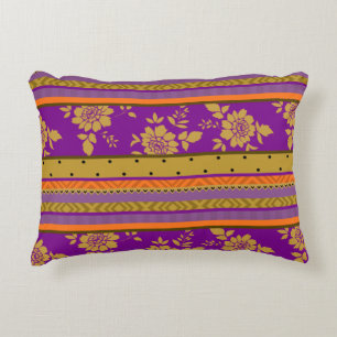Romantic Boho Chic Striped Floral Pattern Decorative Pillow