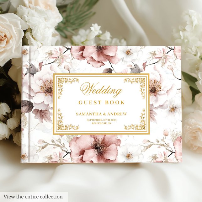 Romantic boho dusty pink gold wedding guest book (Romantic boho dusty pink gold wedding guest book)