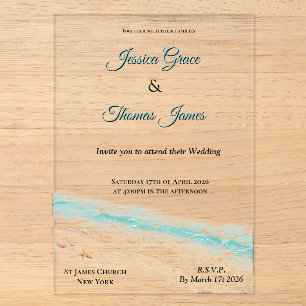 Romantic Boho Elegant Beach Shells Acrylic Invitations