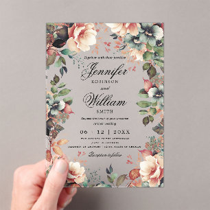 Romantic Boho Garden Floral Wedding Script Acrylic Invitations