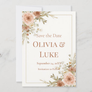 Romantic Boho Garden Watercolor Floral Pampas Invitation
