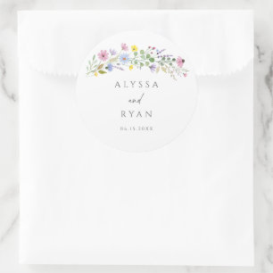 Romantic Boho Garden Wildflower Wedding Classic Round Sticker