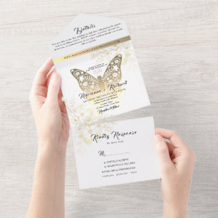 Romantic Boho Gold Wedding  All In One Invitation