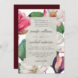 Romantic Boho Magnolia Blossoms Elegant Floral Invitation