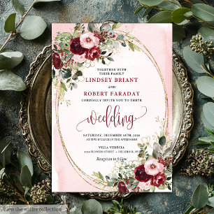 Romantic Boho Marsala Gold Floral Wedding Invite