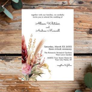 Romantic Boho Pampas Grass Wedding Invitation