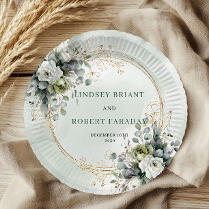 Romantic Boho Sage Green Wedding Paper Plates