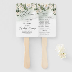 Romantic boho white roses and greenery wedding hand fan