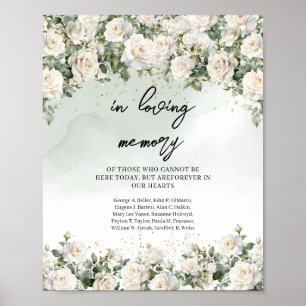 Romantic boho white roses green In loving memory Poster