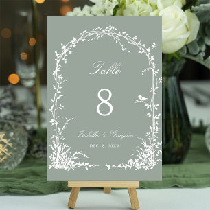 Romantic Botanical Arch Garden Wedding Sage Green Table Number