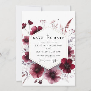 Romantic Botanical Burgundy Wedding Save The Date