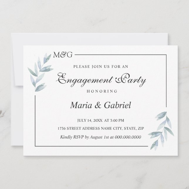Romantic botanical Frame. Elegant Engagement Part  Invitation (Front)