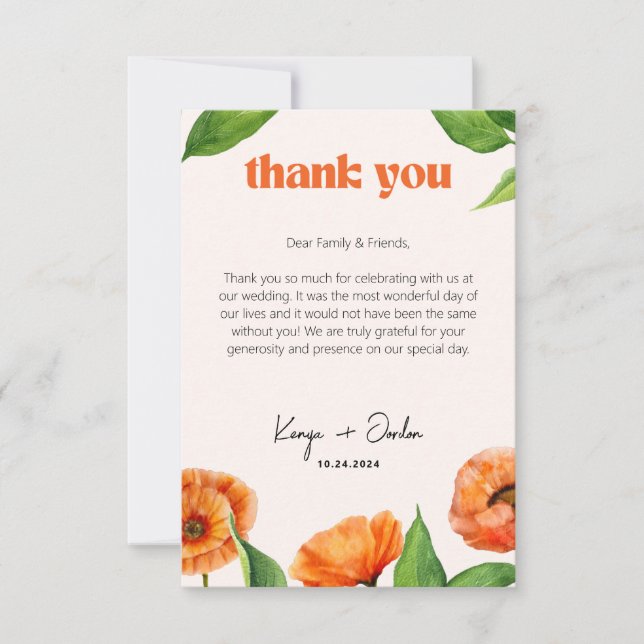 Romantic Botanical Love Thank You Card (Front)