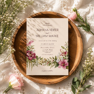 Romantic Botanical Olive Green Floral Wedding Invitation