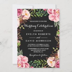 Romantic Botanical Pink Floral Wreath Wedding Invitation