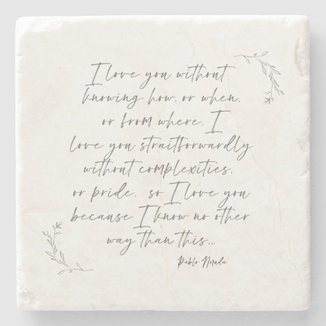Romantic Botanical Poetry Calligraphy  Stone Coaster (Front)