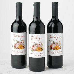 Romantic Botanical Pumpkin & Flowers Thank You Wine Label