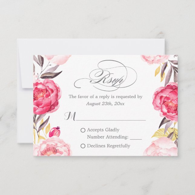 Romantic Botanical Roses Floral Swash RSVP Card (Front)