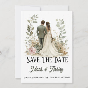 Romantic Botanical Save The Date   Bride & Groom 