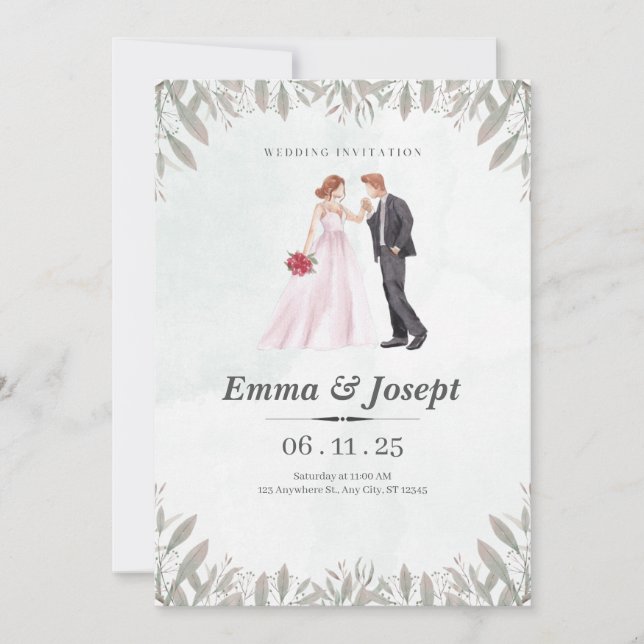 Romantic Botanical Wedding Invitation (Front)