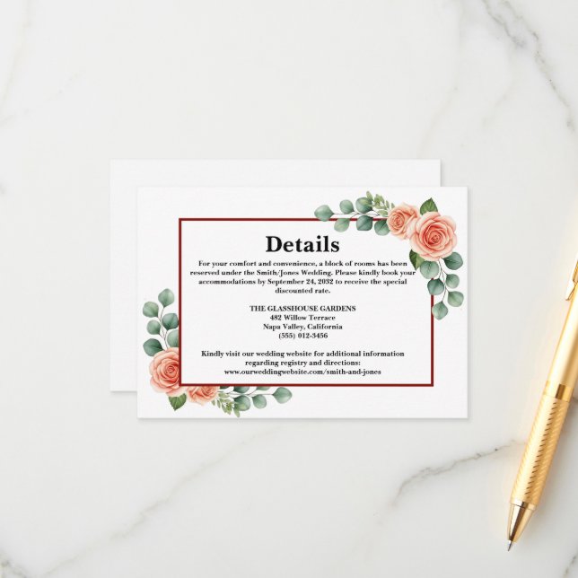 Romantic Botanical Wedding Website Information  Enclosure Card (Front/Back In Situ)