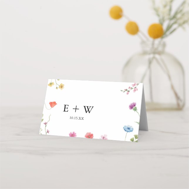 Romantic Botanical Wildflower Wedding Place Card (Back)