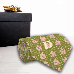 Romantic Botanicals Olive Pink Monogram Tie