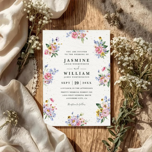 Romantic Bouquet Flowers Elegant QR Code Wedding Invitation (Creator Uploaded)