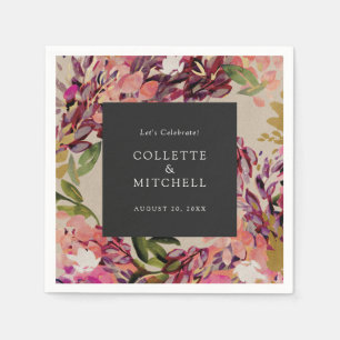 Romantic Bouquet Hot Pink Black Wedding Napkin