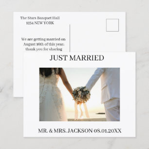 Romantic Bouquet Photo Just Married Wedding Announcement Postcard