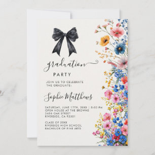Romantic bow pastel wild flowers spring graduation invitation