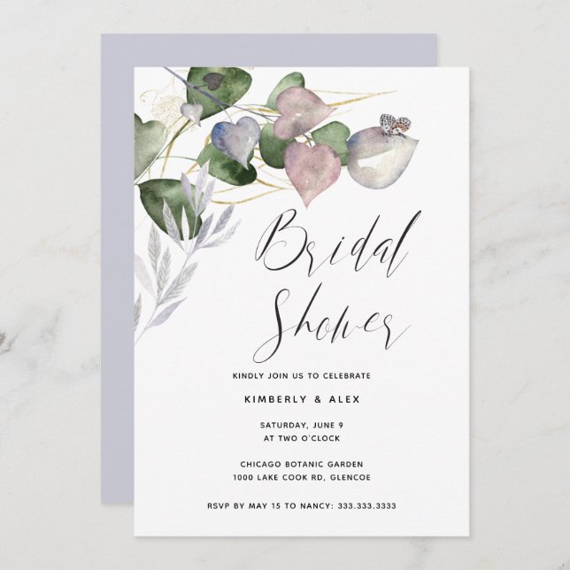 Romantic Bridal Shower Watercolor Eucalyptus Invitation (Front/Back)