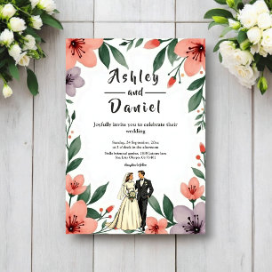 Romantic Bride And Groom Floral Garden Wedding Invitation