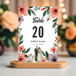 Romantic Bride And Groom Floral Garden Wedding Table Number<br><div class="desc">This elegant watercolor floral wedding table number is perfect for a modern wedding. The romantic design features an elegant watercolor floral frame with a bride and groom illustration and black calligraphy on a white background.</div>