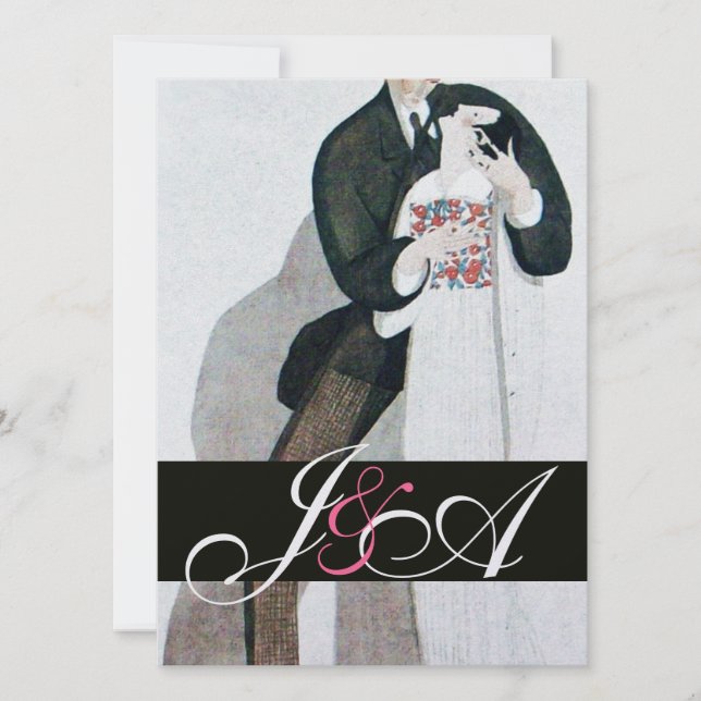 ROMANTIC BRIDE AND GROOM WEDDING PARTY MONOGRAM INVITATION (Front)