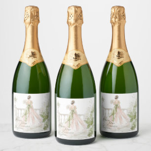 Romantic Bride Elegant Terrace Garden Wedding Sparkling Wine Label