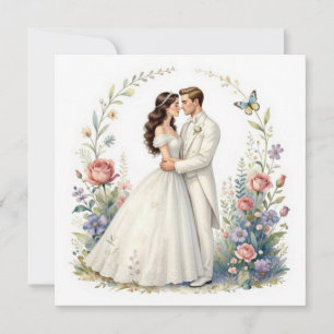 Romantic Bride Groom Floral Elegant Wedding Couple Invitation
