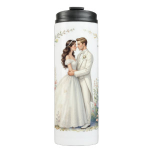 Romantic Bride Groom Floral Elegant Wedding Couple Thermal Tumbler