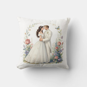 Romantic Bride Groom Floral Elegant Wedding Couple Throw Pillow