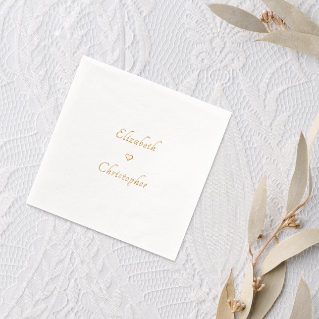 Romantic Bride Groom Wedding Party Cocktail Gold Foil Napkins (Romantic Bride Groom Wedding Party Cocktail Gold Foil Napkins)