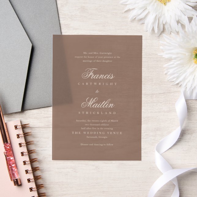 Romantic Brown Elegant Wedding Vellum Invitations (Wedding)