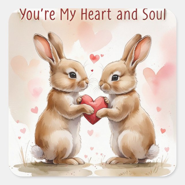 Romantic Bunny Card – Forever Yours Square Sticker (Front)