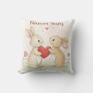 Romantic Bunny Card – Forever Yours Throw Pillow